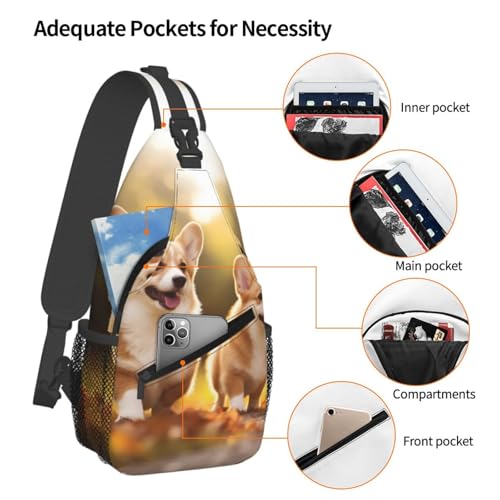 Bolso cruzado para pecho estilo corgi negro unisex miniatura 3