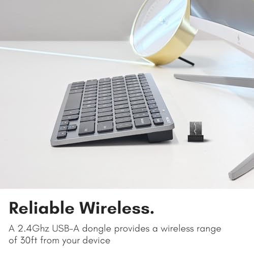 Macally Small Wireless Keyboard | Mini Keyboard for PC - Slim, Quiet & Portable for Laptop, Desktop PC, Surface, Chromebook - Space Gray
