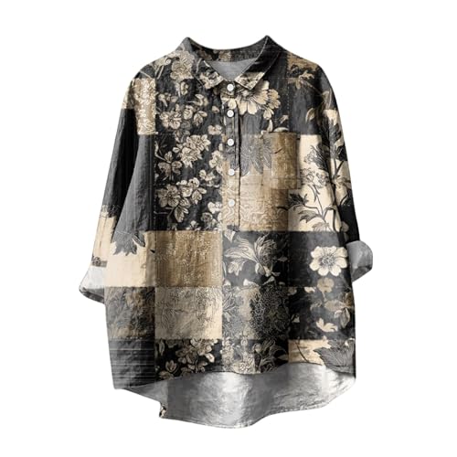 Women's Boho Floral Printed Lapel Button Long Sleeve Shirt Trendy Casual Loose Vintage Cute Vacation Tunic Top