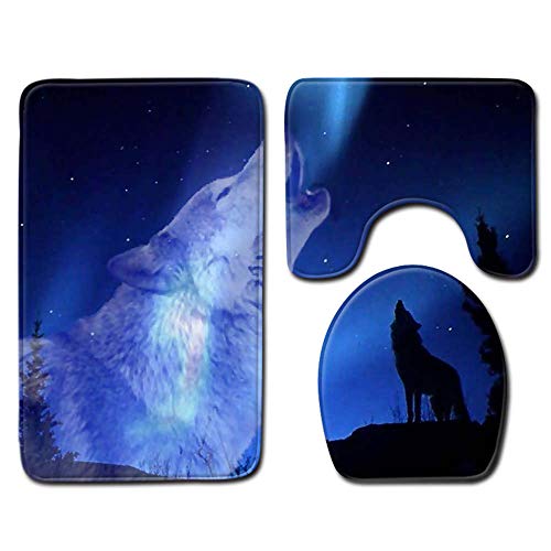Toilettendeckelbezug 3D Wolf Muster Badezimmer Dusche Badematte Wc Deckel Abdeckung Teppich Teppich Home Decoration Animal 3Pcs Set-No-7_45X75Cm 3Pcs