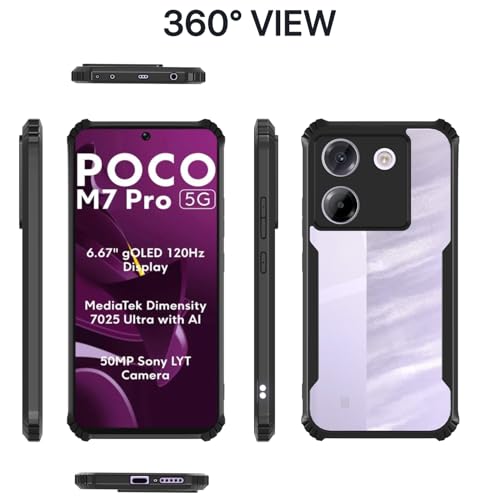 Image of Pikkme Crystal Clear Transparent Back Cover | Ultra Hyrbid | Full Camera Protection | Raised Edge | Bumper Case for Poco M7 Pro 5G (Black)