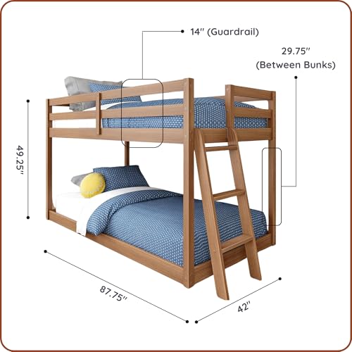 image for Grain & Grove Bear Twin Over Twin Bunk Bed, Low Bunk Bed Frame for Kid