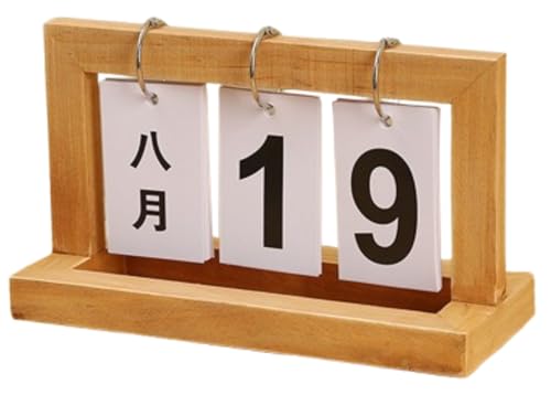 万年カレンダー 木製 卓上 日めくり おしゃれ ずっと使える ウッド カレンダー インテリア ゴールド (木色-漢字表示)