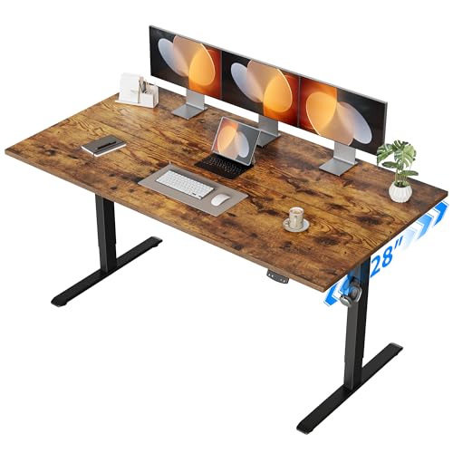 Image of Agilestic Electric Standing Desk, 63 x 28 Inches Height Adjustable Desk, Sit Stand up for Work Office Home, Ergonomic Rising Computer Table with Memory Preset, Rustic Brown