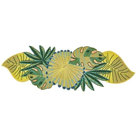 SARO LIFESTYLE Isla Beaded Tropical Leaves Table Runner Cover