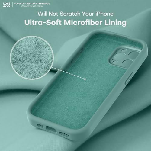 Image of LOVE 3000 Designed for iPhone 15 Pro Max Case, Premium Silicone with [Soft Anti-Scratch Microfiber Lining] Shockproof Protective Phone Case for Men Women Girls 6.7 inch, Pine Green