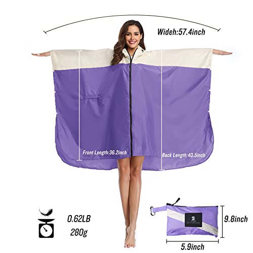 Image of SaphiRose Adult Rain Poncho Waterproof Hooded Zipper Raincoat with Pockets | OEKO-TEX Certified 100% Polyester, Lightweight Packable Storage Pouch, Heat-Sealed Seams, Quick-Dry for Outdoor Hiking