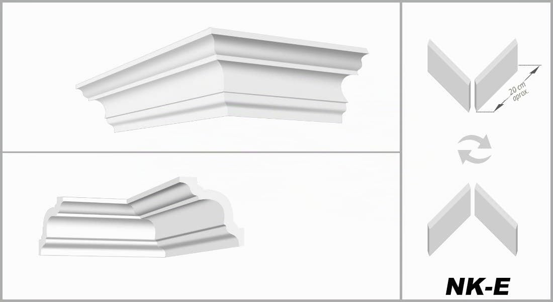 paquete decorativo de ahorro E-23-NK | incl. esquinas prefabricadas | ligero y estable | espuma de poliestireno extruido | de estuco | blanco moderno | XPS | 22 x 22 mm | 40 metros + 5 esquinas
