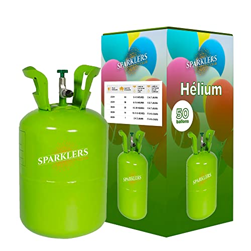 Bouteille Gaz Hélium pour 50 Ballons gonflables, Bonbonne de 0,42m3 - Grande Bouteille Jetable, ballon pour Anniversaire, Mariage et Fête - Livraison 24/48H - SPARKLERS CLUB®