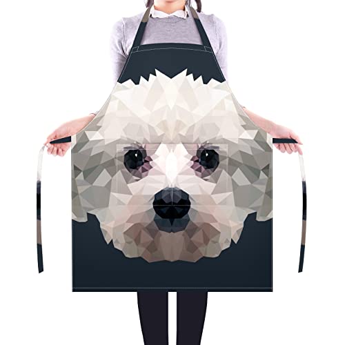 Lbtiuc Waterproof Aprons With Pockets Gardening Apron Chef Cooking Bibs With Adjustable Neck Maltese Dog Portrai-01 Aprons For Garden Kitchen Baking Bbq Baking Painting Decor Barber Apron #TOP5