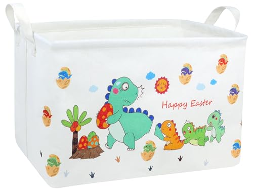 Image of Large Rectangular Easter Baskets Empty Waterproof Boy Toy Box Foldable Kid's Gifts Storage Bin Spring Room Decor(Arrange Dinosaur Egg)