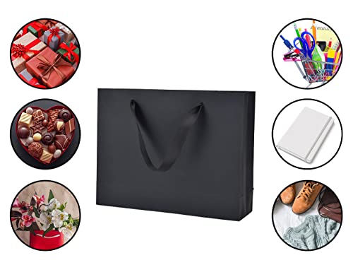 Huaprint Black Paper Bags,Shopping Bags With Ribbon Handles,20Pcs,10.6X8.3X3.1,Craft Gift Bags For Clothes,Bulk Lunch Bags,Retail Bags,Party Favor Bags,Merchandise Business Bags,Wedding Bags #TOP4