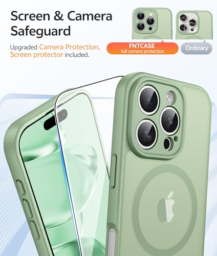 Image of FNTCASE for iPhone 16 Pro Case: [Compatible with Magsafe] Translucent Matte Cases with [Full Camera Protection] [Screen Protector] Military Grade Shockproof Protective Phone Cover - Light Moss