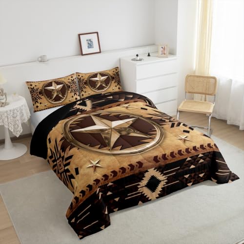 Image of Feelyou Texas Star Comforter Set King Size Boho Cowboy Bedding Set Boys Girls Aztec Comforter Set Wild West Duvet Insert 3Pcs