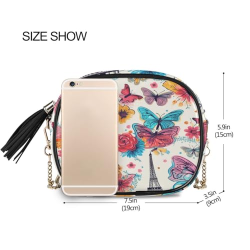 ALAZA Women's Paris Eiffel Tower Colorful Butterfly PU Leather Crossbody Bag Shoulder Purse with Tassel3
