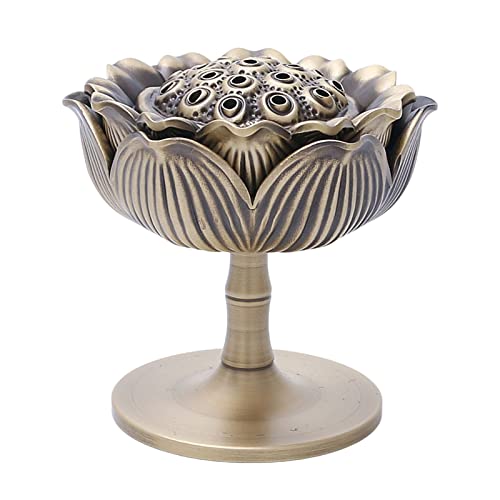 お香ホルダーバーナー銅ボウル家の装飾蓮の形の蓋線香灰キャッチャー屋内屋外用