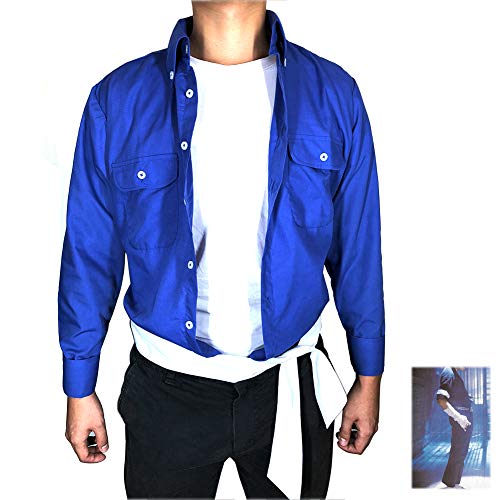 Michael Jackson Shirt Costume-The Way You Make Me Feel Blue Shirt with Belt (M)