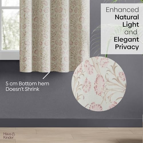 Image of haus & kinder Digital Printed Cotton Window Curtain 5 Feet Long Pack of 1 Window Curtain, 5 Feet Curtain for Window (Blush Garden, Light Pink 130x152 CM)