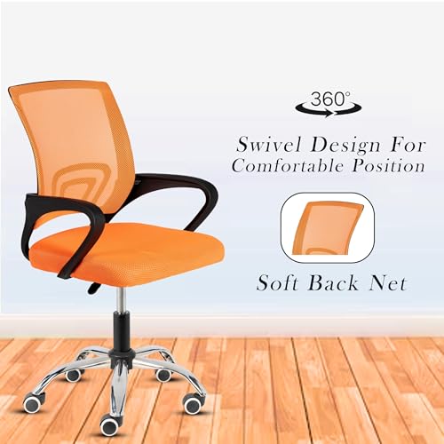 Image of Casa Copenhagen Mesh Mid Back Office /Study /Computer /Revolving /Desk Chair for Work from Home -Metal Base, Height Adjustable Seat -Orange& Black Handle
