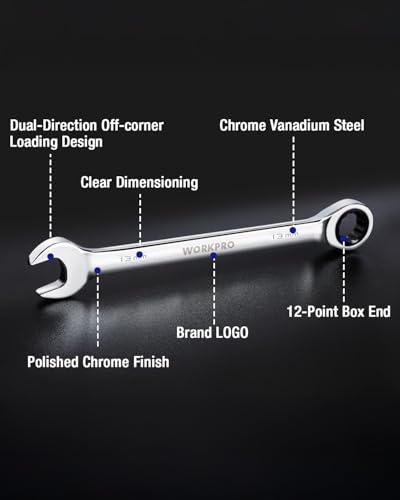 Image of WORKPRO 13 mm Ratcheting Combination Wrench, Mirror Polish Chrome Plating | Premium CR-V Steel, 72-Teeth, 12 Point Design, Metric, For Home Projects, Motorcycle Repair, Garage Work, Plumbing, Machinery