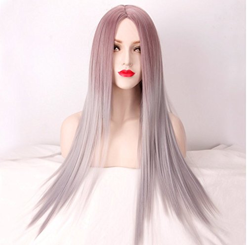 Royalvirgin Rosa Gris Mezcla De Color Ombre Peluca Para Las Mujeres Largo Traje Recto Calor Resistente De Plata Pelucas Sintéticas Pelucas De Pelo Partido Perucas Pelucas
