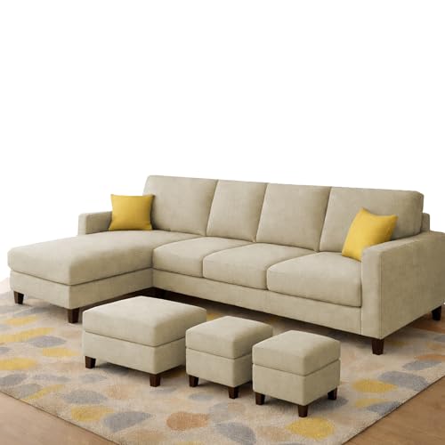Image of Casaliving Rolando Seater L Shape Sofa Set for Living Room Left Side (Cream, 6 Seater with Ottomon - LHS)