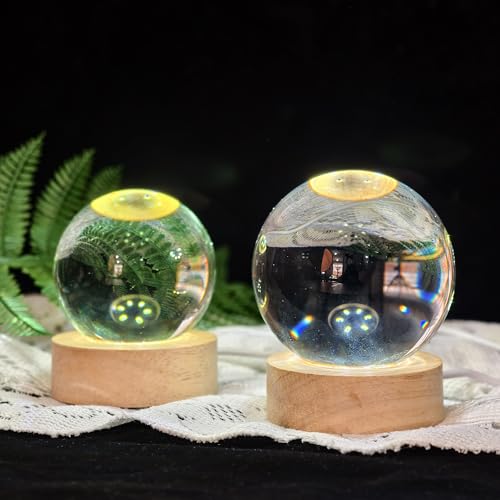 Image of 8-Pack Warm Light LED Base for Crystal Glass Ball - 2.5in LED Wood Display Base - Glass Crystal Artwork, Holiday Party Decoration