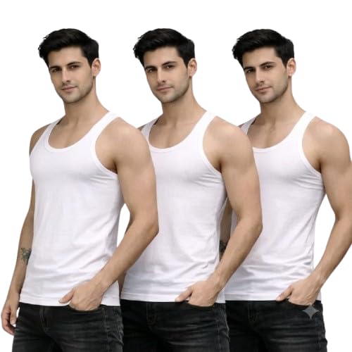 koisa Men's Soft Combed Cotton Sleeveless Vest, White, Scoop Neck, Daily Comfort Undershirt, Pack of 3-picture-4