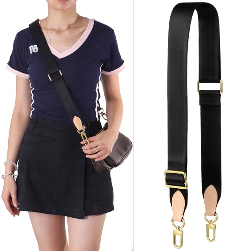 Image of Adjustable Soft Crossbody Strap for Pochette Accessories Replacement, Wide Canvas Strap for Designer Purse, Black