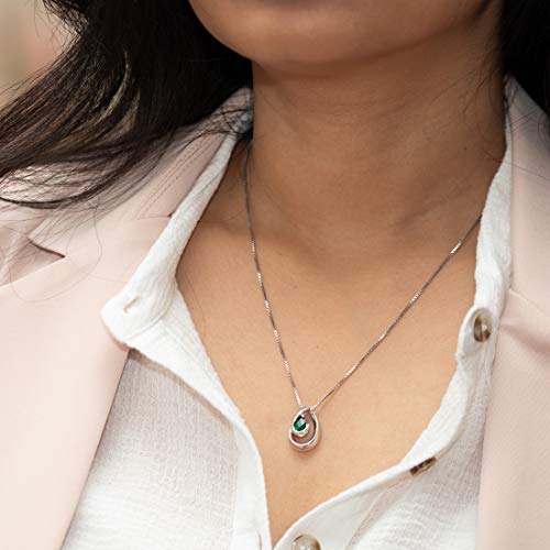 Peora Simulated Emerald Wave Solitaire Pendant Necklace For Women Sterling Silver, 0.50 Carat Teardrop Pear Shape 7X5Mm, With 18 Inch Italian Chain #TOP4