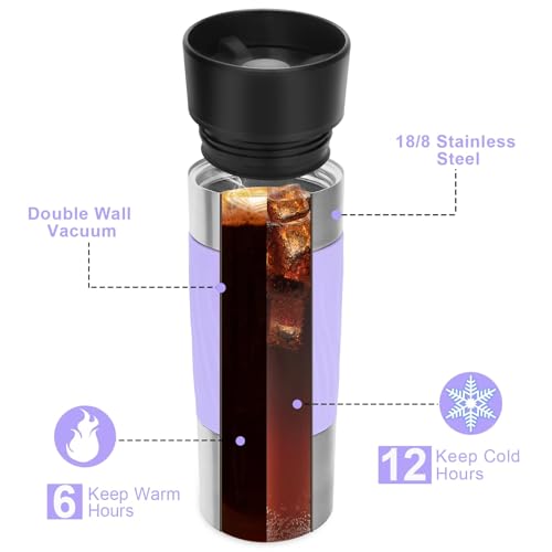 Image of Travel Coffee Mug Spill Proof,17 Oz Travel Mug with 360Drinking Lid,Double Wall Vacuum Insulated Coffee Travel Mug Stainless Steel Thermal Coffee Thermos Mugs for Hot and Cold Drinks(Light Purple)