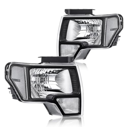 Image of Headlight Assembly for 2009-2014 Ford F150 Driver Left & Passenger Right Side Replacement Black Housing Clear Reflector