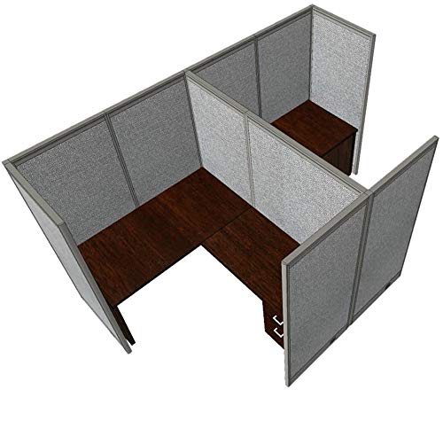 GOF Double 2 Person Workstation Cubicle (11'D x 6'W x 4'H) / Office Partition, Room Divider (60" H Cubicle with Desk, Mahogany)