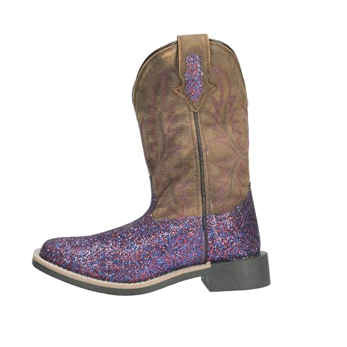Image of Smoky Mountain Boots Girls' Ariel Western Boot, Little Kid, Purple Glitter /Brown Distress, Medium, Size 12 US