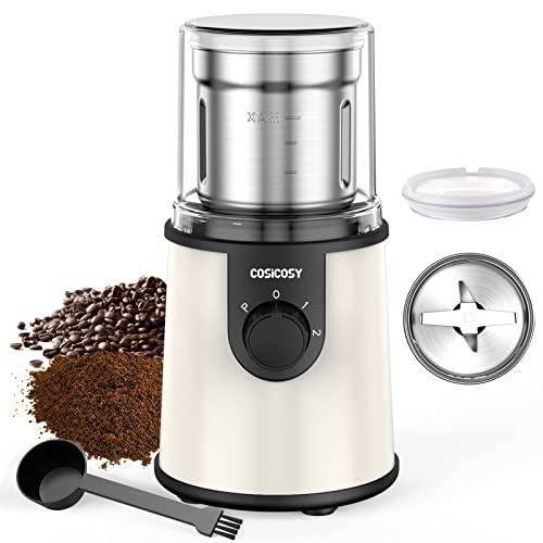 Coffee Grinder Electric, COSICOSY Electric Spice Grinder with 304 Stainless Steel Blades Removable Bowls,350W Motor Coffee Bean Machine with Spoon Brush for Coffee Beans, Nuts, Pepper, Beige Coffee Grinder Electric, COSICOSY Electric Spice Grinder with 304 Stainless Steel Blades Removable Bowls,350W Motor Coffee Bean Machine with Spoon Brush for Coffee Beans, Nuts, Pepper, Beige