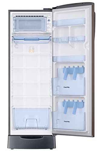 Image of Samsung 246L 3 Star Inverter Direct-Cool Single Door Refrigerator Appliance (RR26C3893DX /HL,Luxe Brown) Base Stand Drawer