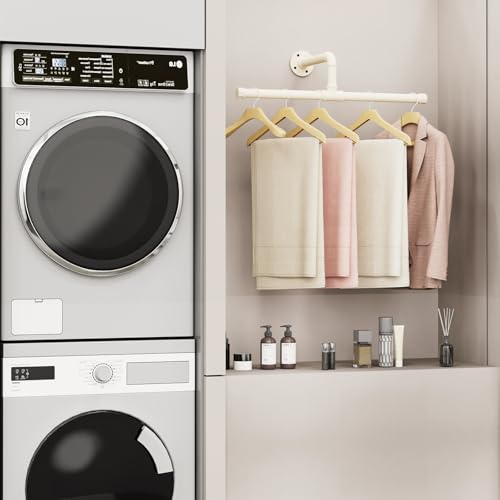 Yawinhe Industrierohr Kleiderstangen, Kleiderständer für die Wand, Rustikale Kleideraufbewahrung, Platzsparenders Wandregal Küchenregal, für kleine Zimmer, Weiß, 51cm, 1-Pack
