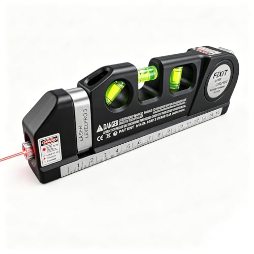 Laser Spirit Level Multipurpose Laser Measure Tool Spirit Level Standard Metric Ruler Measuring Tape for Photos Frame Picture Hanging 8ft/2.5M (Silver Base)
