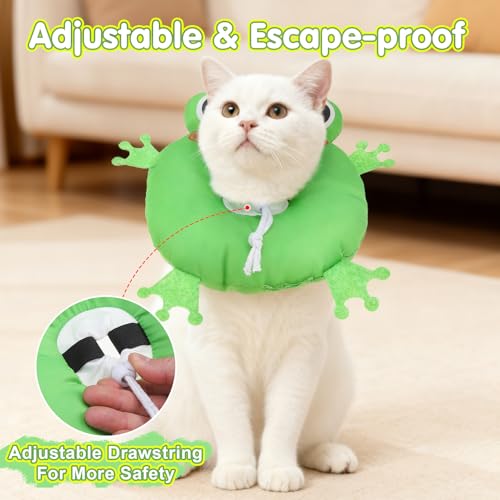 Image of BEAUTYZOO Cat Cone Collar Soft,Cat Donut Recovery Collar After Surgery to Stop Licking,Kitten E Collars Neck Pillow Cone for Cats,Adjustable Elizabeth Pet Collars for Puppy Small Dogs,Green Frog M