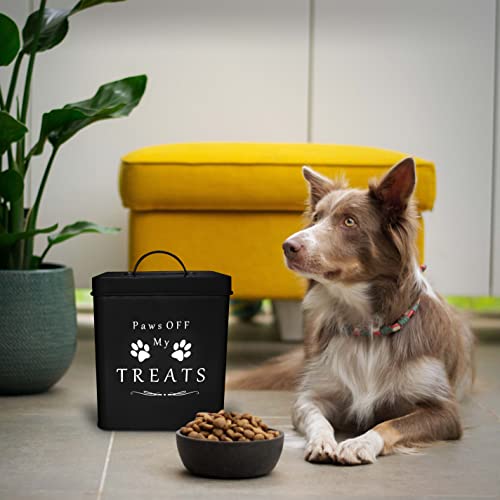 Meraki Home Dog Food Bin & Treats Container - Lateral Handles And Tight Lids -Feed Scoop - Premium Glossy Red Pet Food Bowl - Farmhouse Large Metal Storage Bin - Great Gift For Cute Pets - Matte Black #TOP4