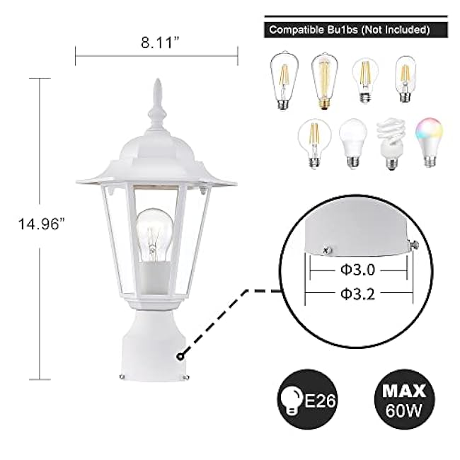 Outdoor Post Lights Lamp Post Light Fixture White Exterior Post Lantern Clear Glass Shade Pillar Outside Lighting