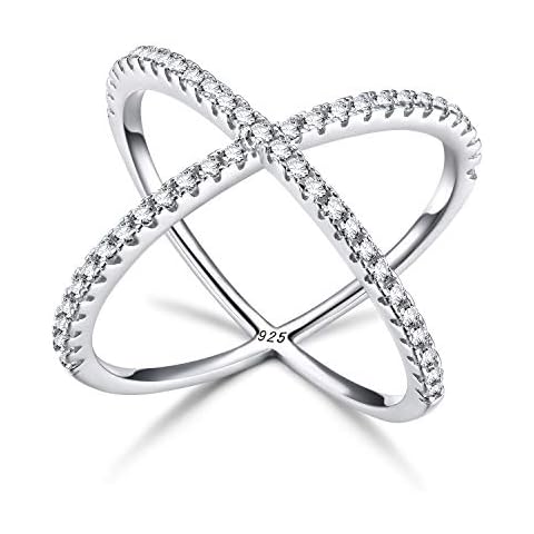 SOMEN TUNGSTEN 925 Sterling Silver Criss Cross Rings CZ Eternity Engagement Wedding Band Size 6 Cover