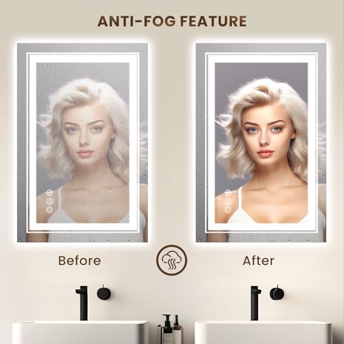 Image of WTTY LED Bathroom Mirror 20 inchx28 inch with RGB Backlit and 3 Front Light,Stepless Dimmable LED Mirror for Bathroom,Lighted Bathroom Vanity Mirror for Wall,Anti-Fog,Memory Function,Shatter-Proof