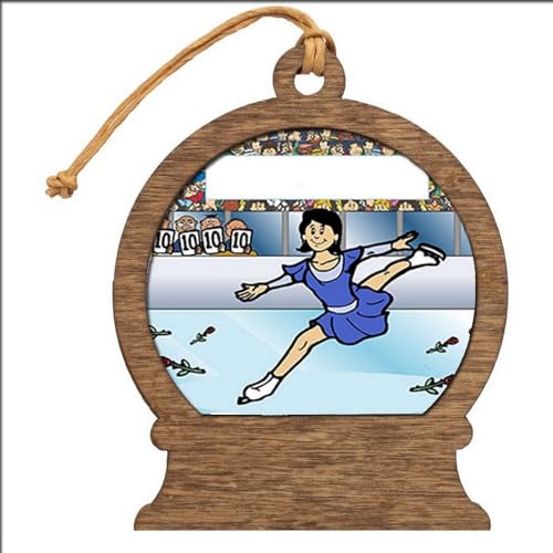 PrintedPerfection.com Personalized Ice Skater - Female Wooden Snow Globe Shaped Christmas Ornament