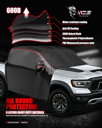 Image of MZS Cab Cover Compatible with RAM 1500 2500 3500 Crew Cab 2010-2023, 600D Waterproof Truck Half Cover with Driver Door Zipper Antenna Hole, All Weather Rain Snow UV Protection Car Cab Covers