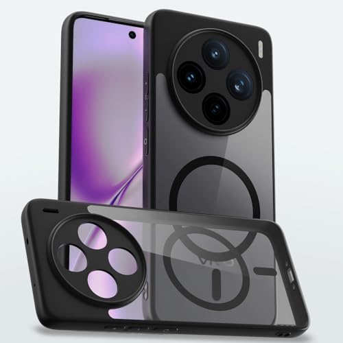 Outlouders Back Cover for Vivo X200T 5G Compatible with Mag-Safe | Shockproof Design | Hard Transparent Back Case (Black Mag-Safe)