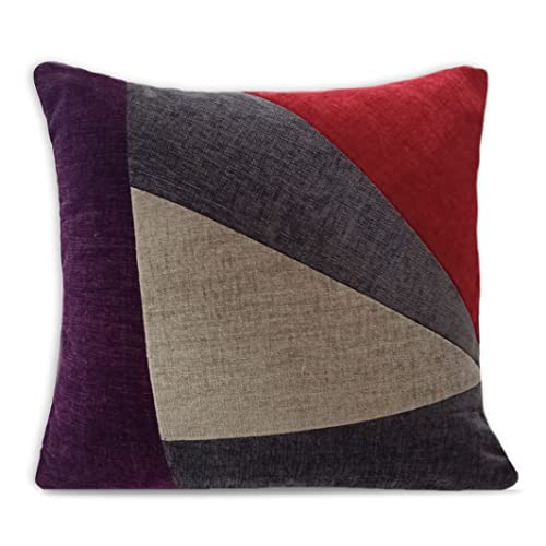 Image of Encasa XO Chenille Cushion Covers (Pack of 2) with Patchwork 45x45 cm - Mix & Match Pillow Covers in Bright Colours for Living Room, Sofa, Bedroom - Red