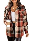 Picture of HOTOUCH Flannels for Women Cropped Shacket Jacket Plaid Long Sleeve Button Down Shirt 2026 Fall Coat Tops Red