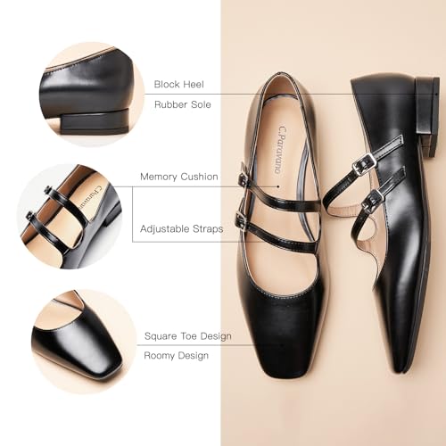 C.Paravano Women's Mary Jane Flats | Square Toe Ballet Flats | Daily Wear Shoes with Adjustable Straps | Dress Shoes for Work4