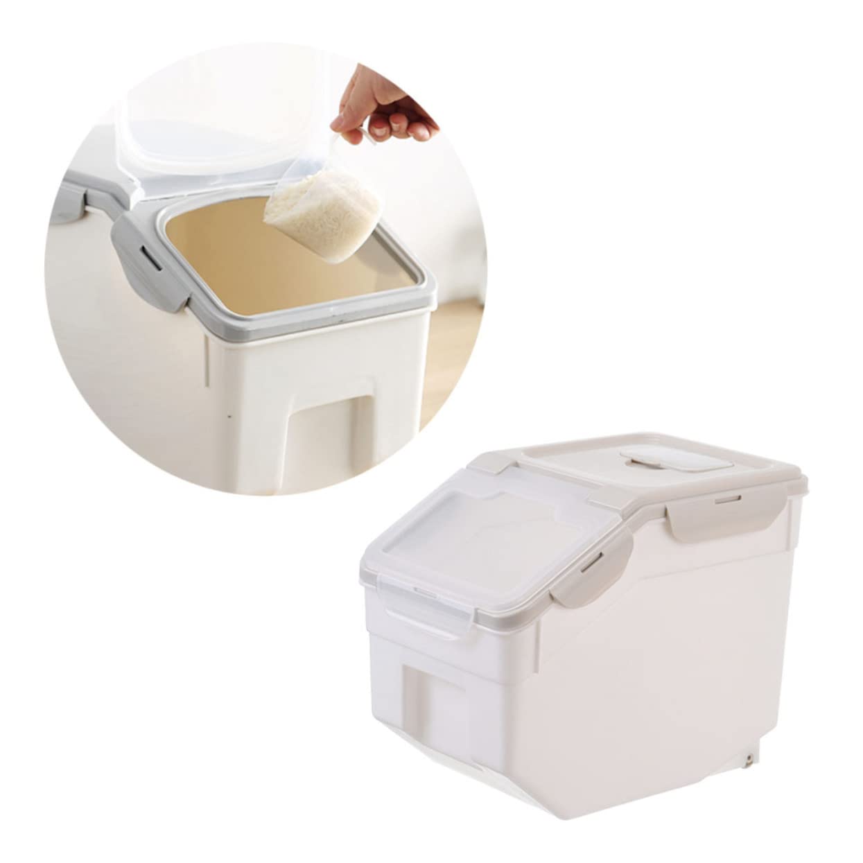 GALPADA Moisture Pet Food Container Thickened Dry Food Dispenser with Snap Tight Lid Durable Storage Bucket for Dogs and Cats Includes Graduated Cup for Home and Travel Beige